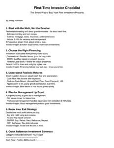 Cover of the First Time Investor Checklist