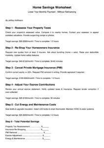 Cover of the Home Savings Worksheet.