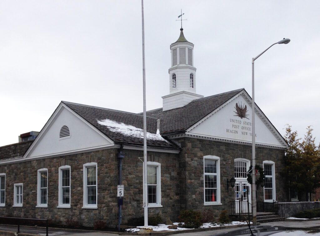 The snow-covered post office in Beacon, NY.