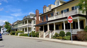 A row of townhouses on the waterfront in Cold Spring, NY.