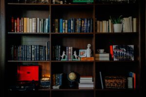 A carefully curated bookshelf.